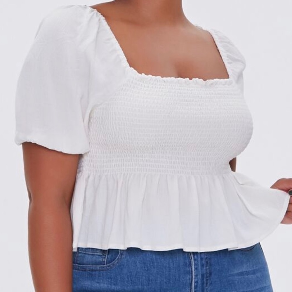 Plus Size Smocked Flounce Hem Top